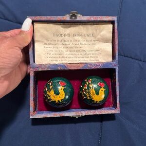 VINTAGE ASIAN Chiming Stress Balls • 2 Green w/ Dragons •